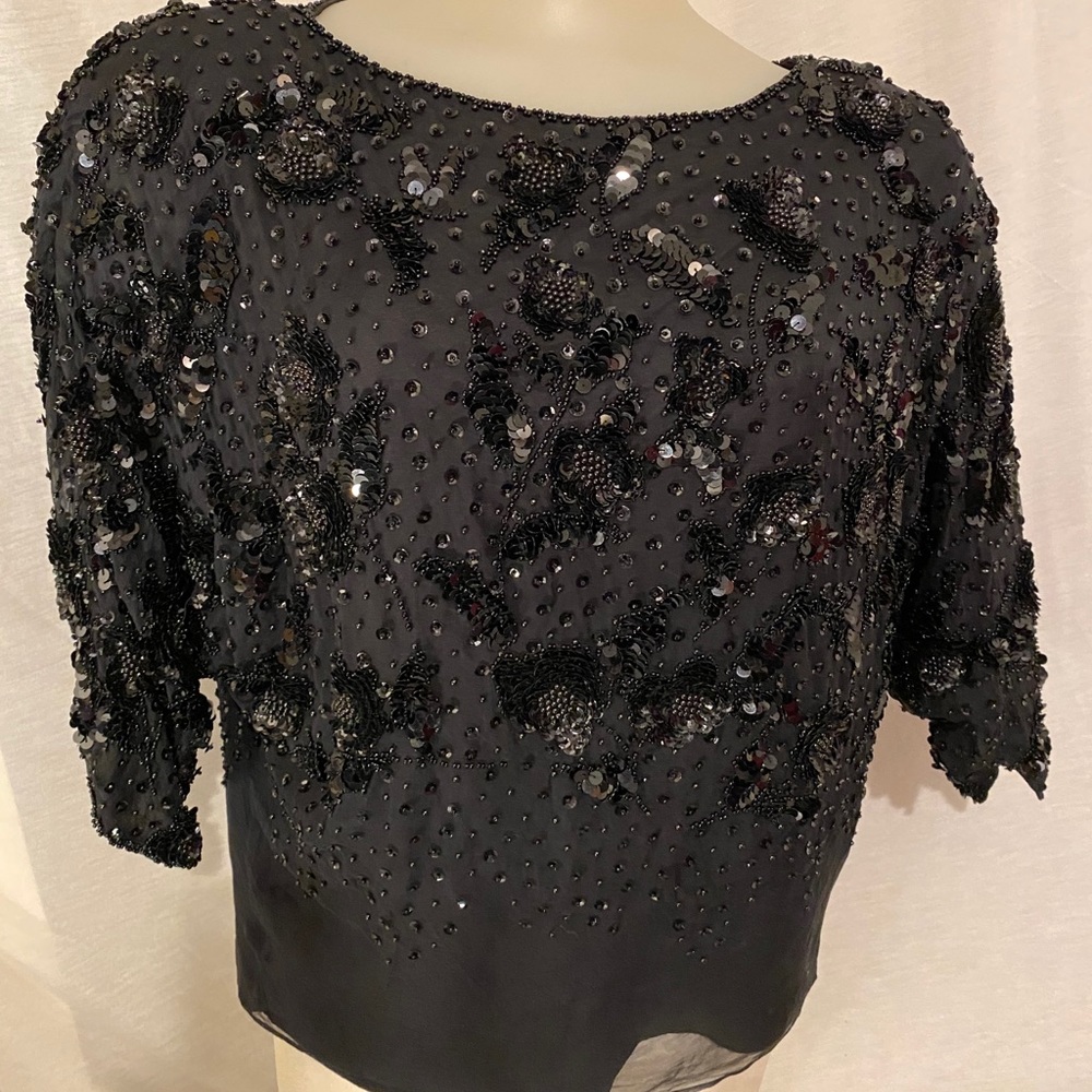 Ladies Fair Lady 100% Pure Silk Black Sequins Top